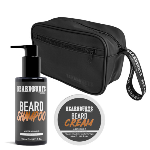 Kit Champú y Crema para Barba Amber Midnight + Neceser Black Edition